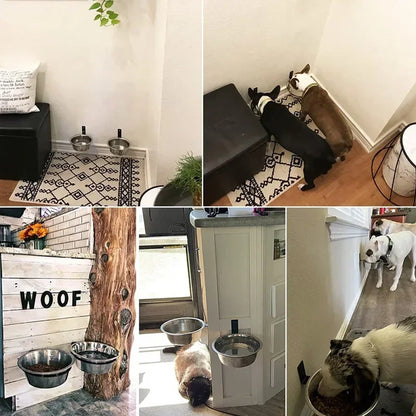 Pet Food Bowl Wall Mounted Dog Bowl Elevated Pet Feeding Bowls Container Stainless Steel Pet Cat Water Feeder Bowls Dog Supplies